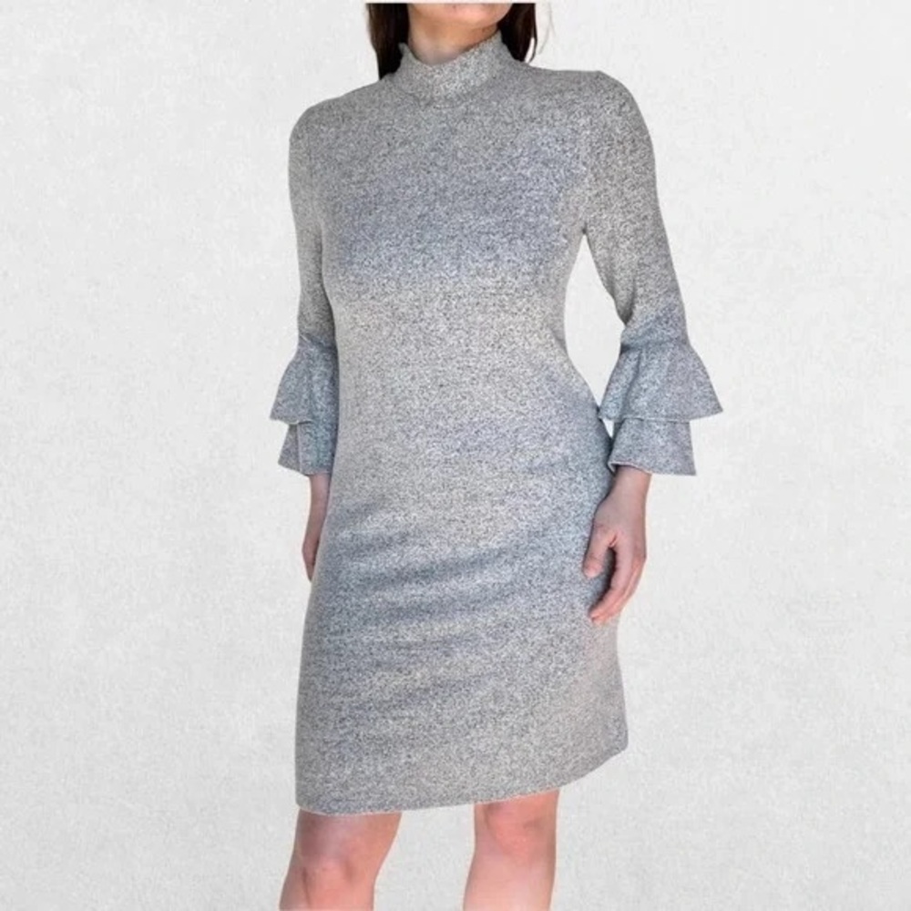 White House Black Market Mock Neck Ruffle Long Sleeve Mini Dress